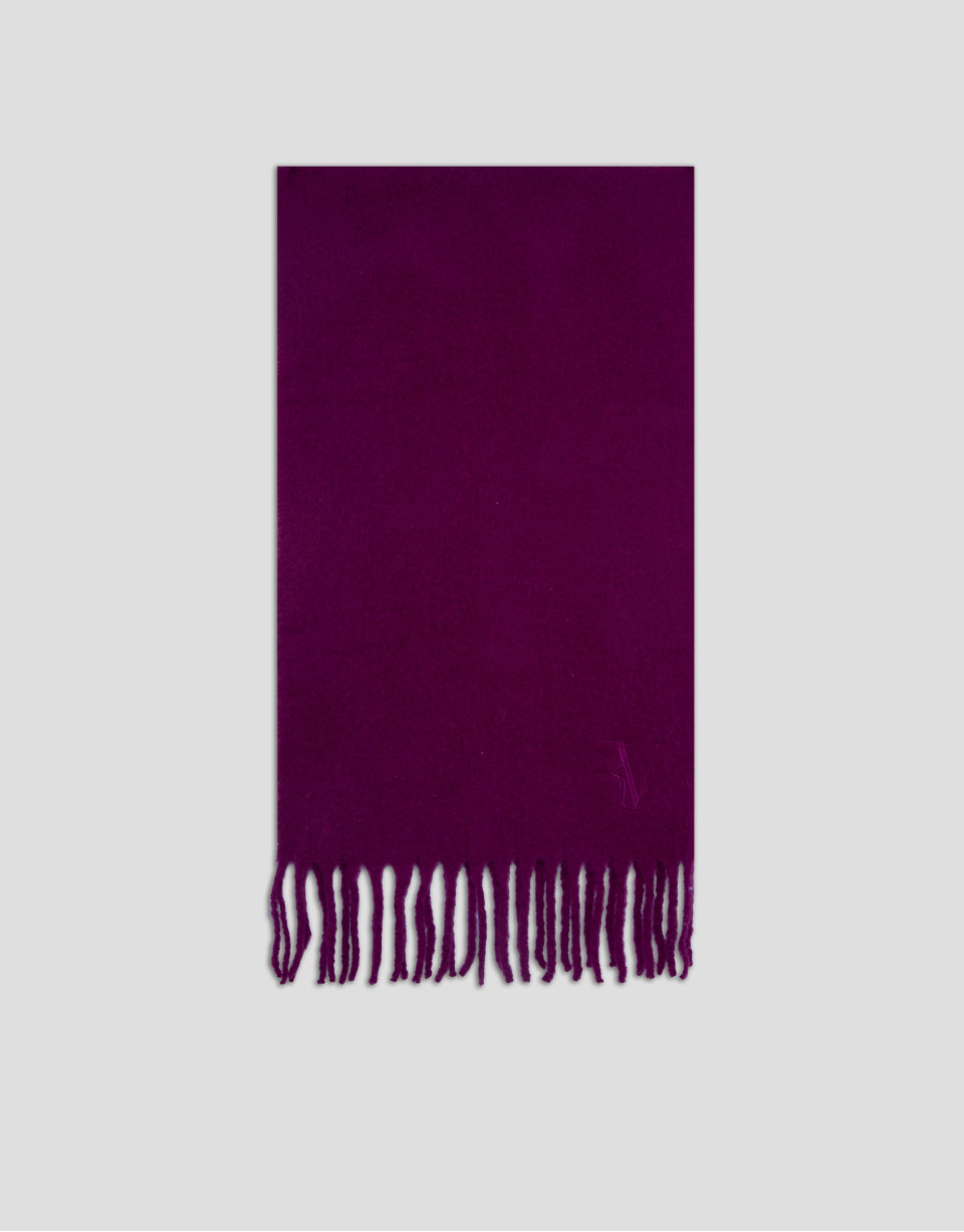 Raspberry wool scarf with embroidered RV | Roberto Verino