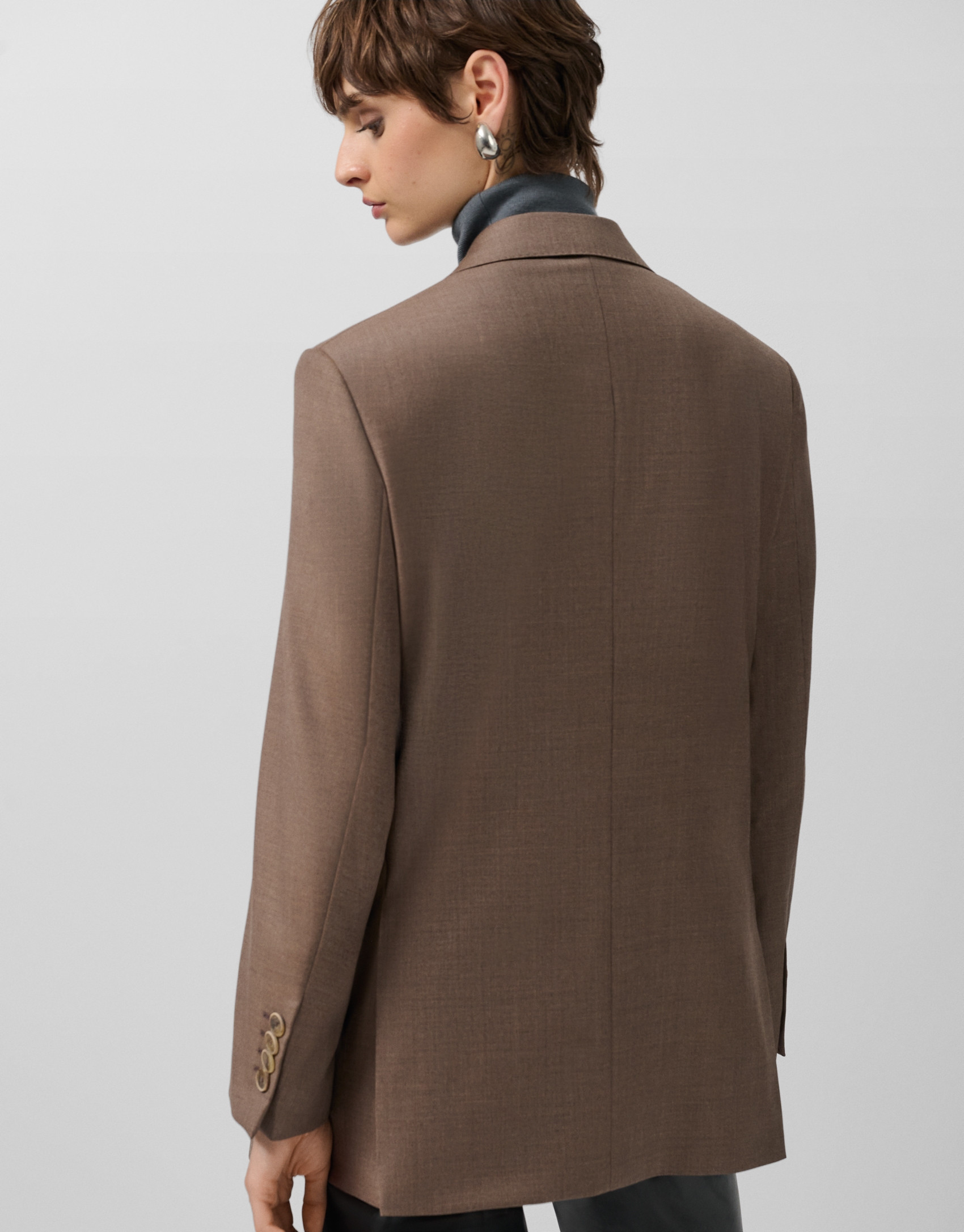 Double-breasted blazer in cool, toasted-brown... | Roberto Verino