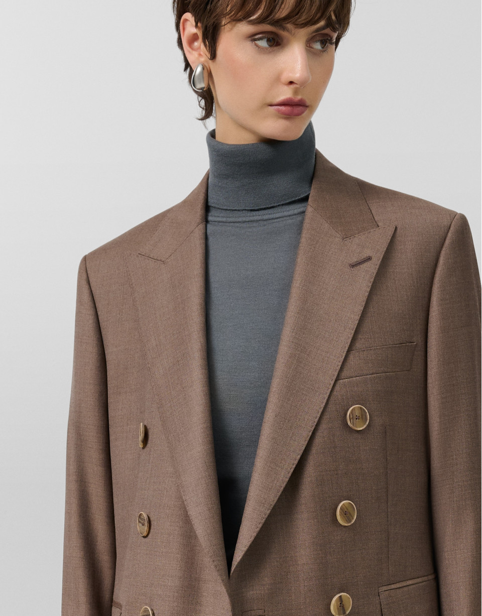 Double-breasted blazer in cool, toasted-brown... | Roberto Verino