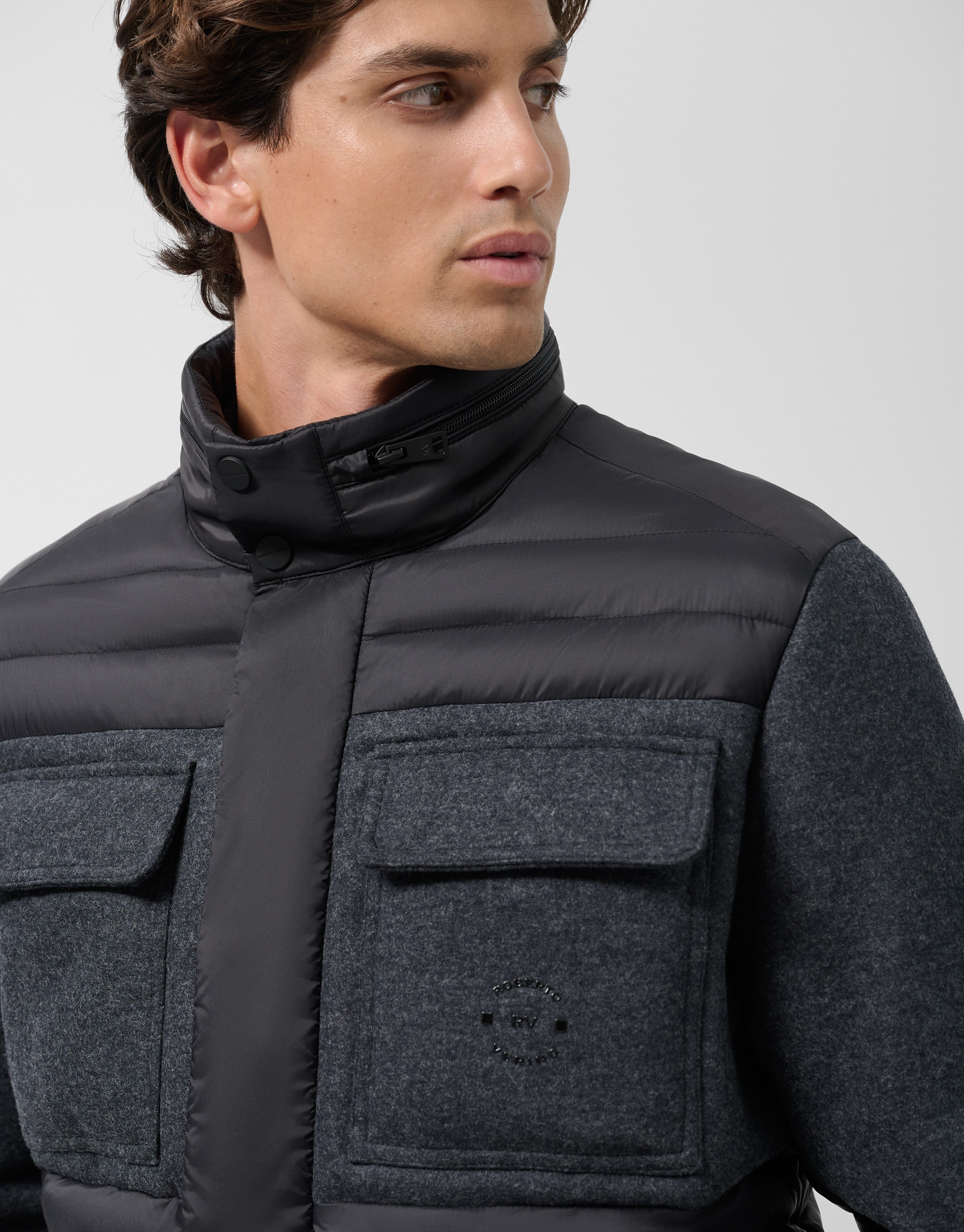 Jacket combined with technical fabric and ... | Roberto Verino