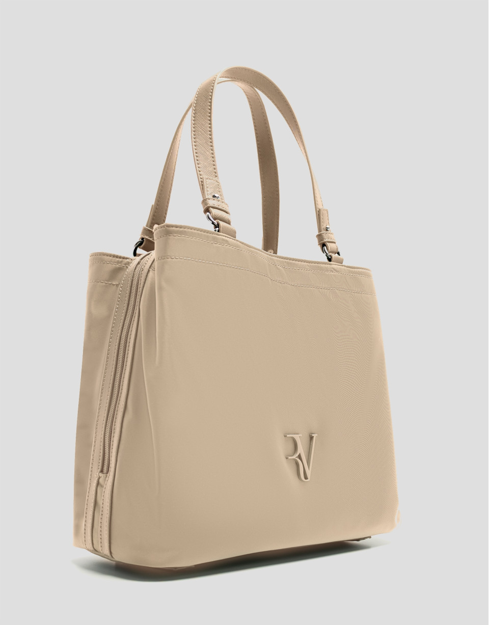 Bolso de mano Hobo Violeta M nailon beige | Roberto Verino