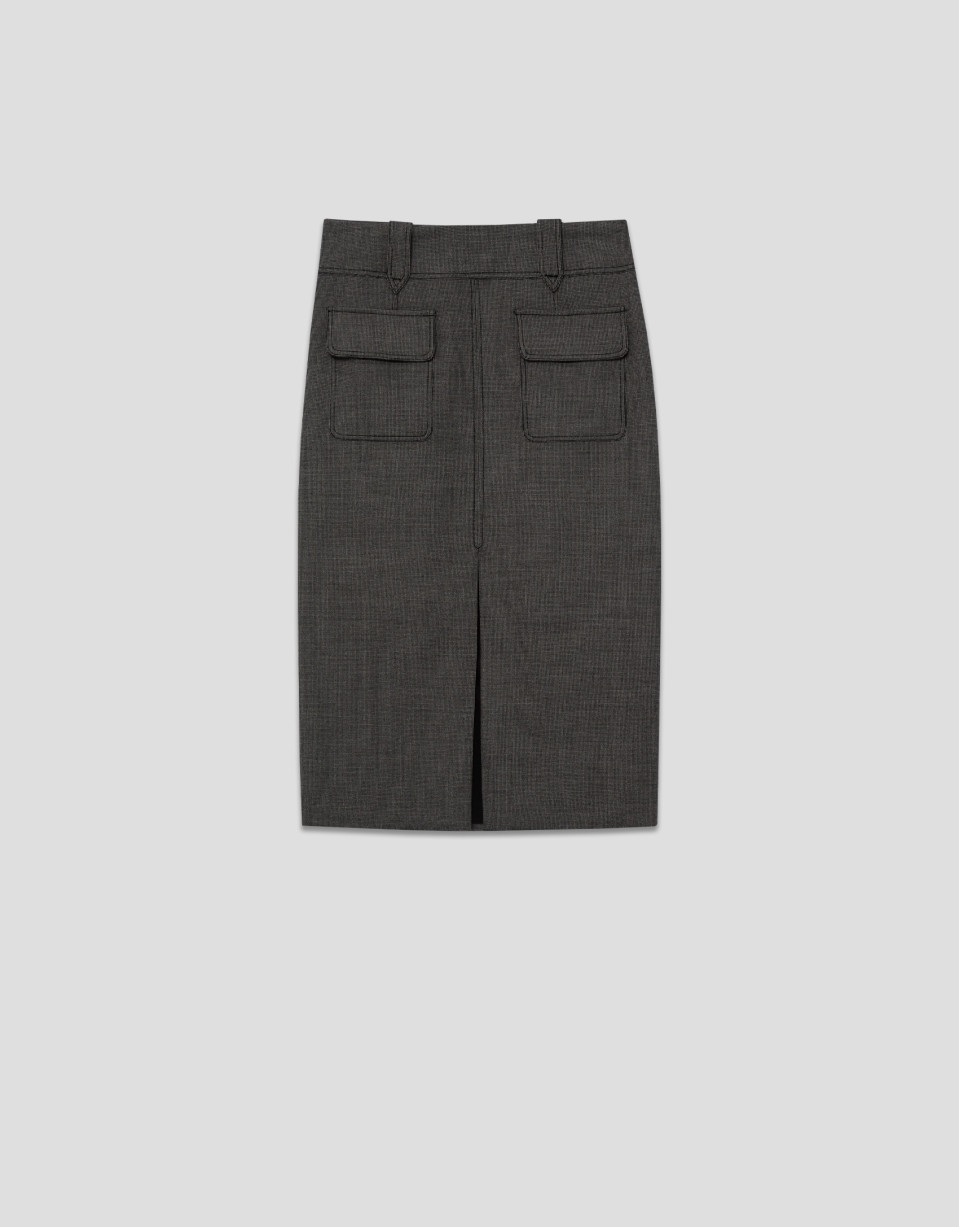 Skirt with grey micro-patterned front pleat | Roberto Verino