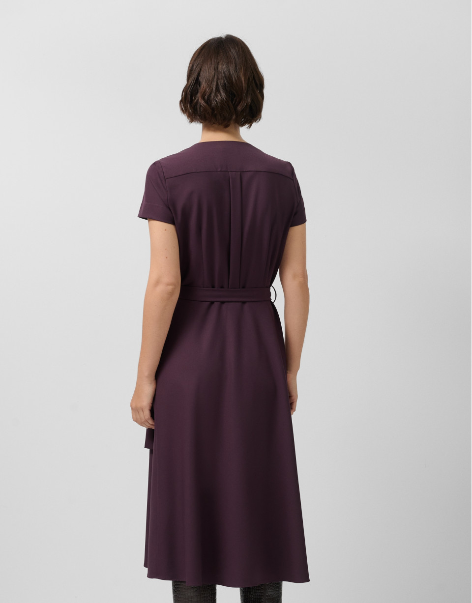 Vestido midi cruzado de manga corta burdeos | Roberto Verino