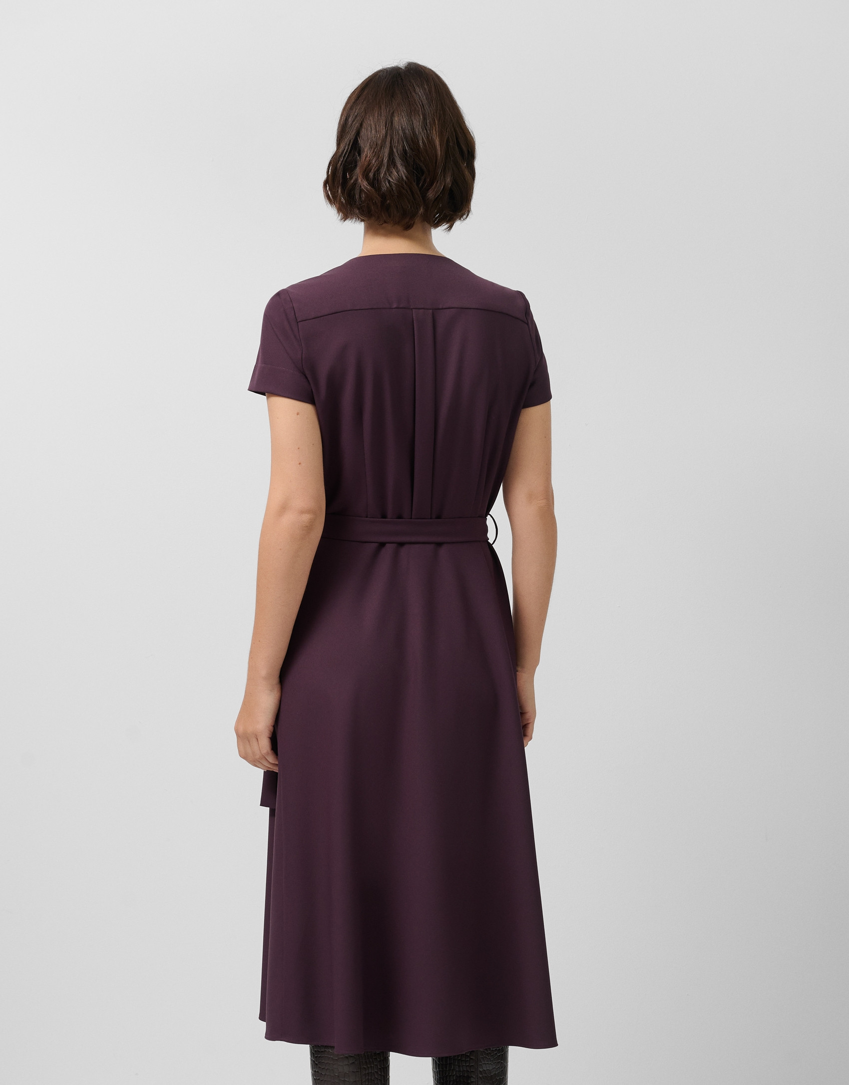 Vestido midi cruzado de manga corta burdeos | Roberto Verino