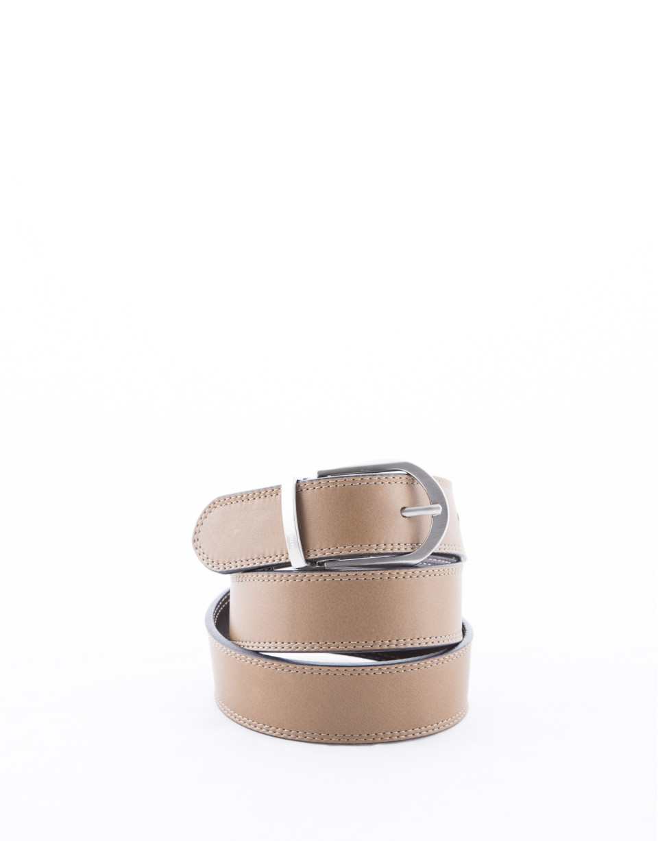 Reversible camel and brown leather belt 