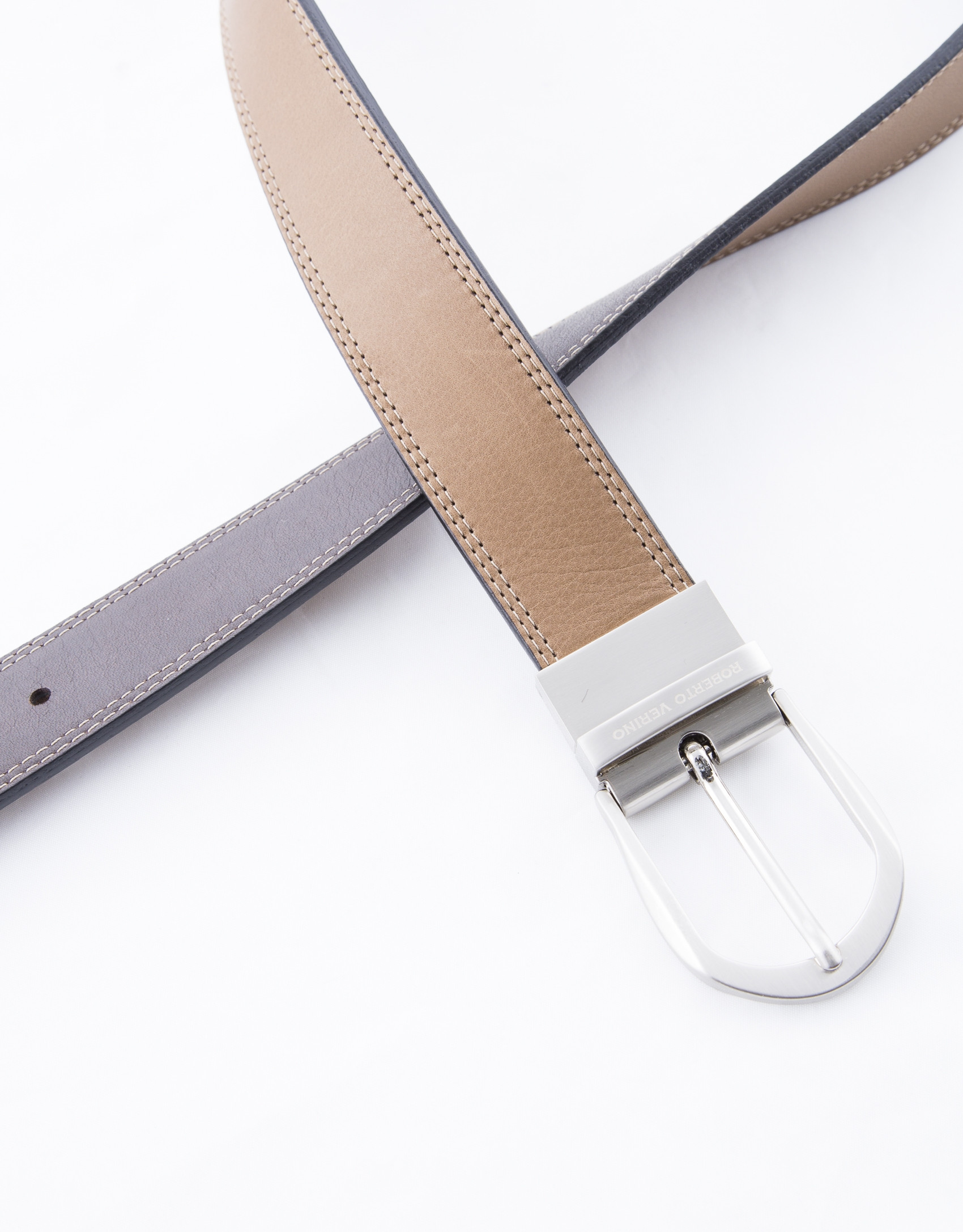 Reversible camel and brown leather belt 