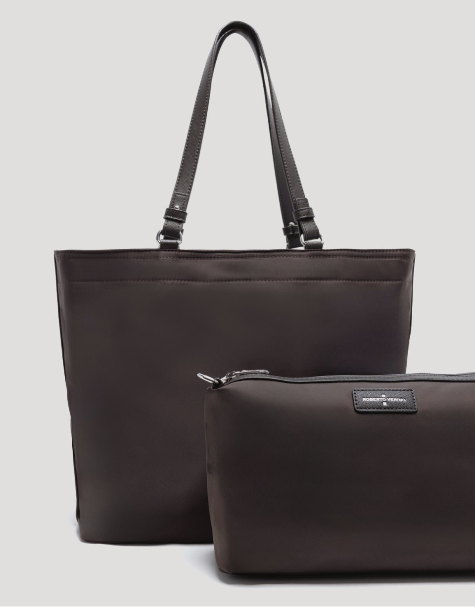 Bolso shopper Violeta nailon marrón - Mujer | Roberto Verino