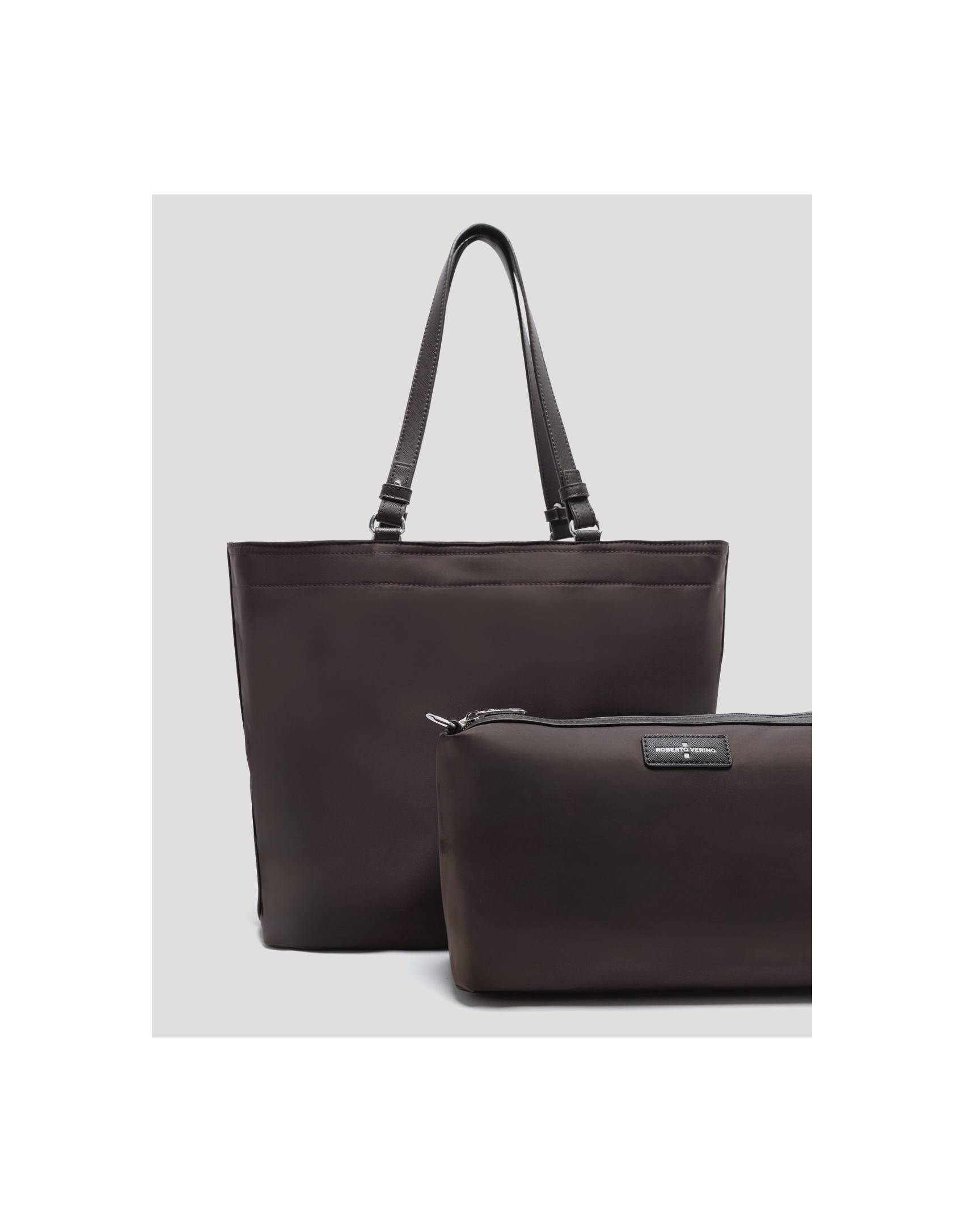 Violet brown nylon shopper bag - Woman - AW2025 | Roberto Verino