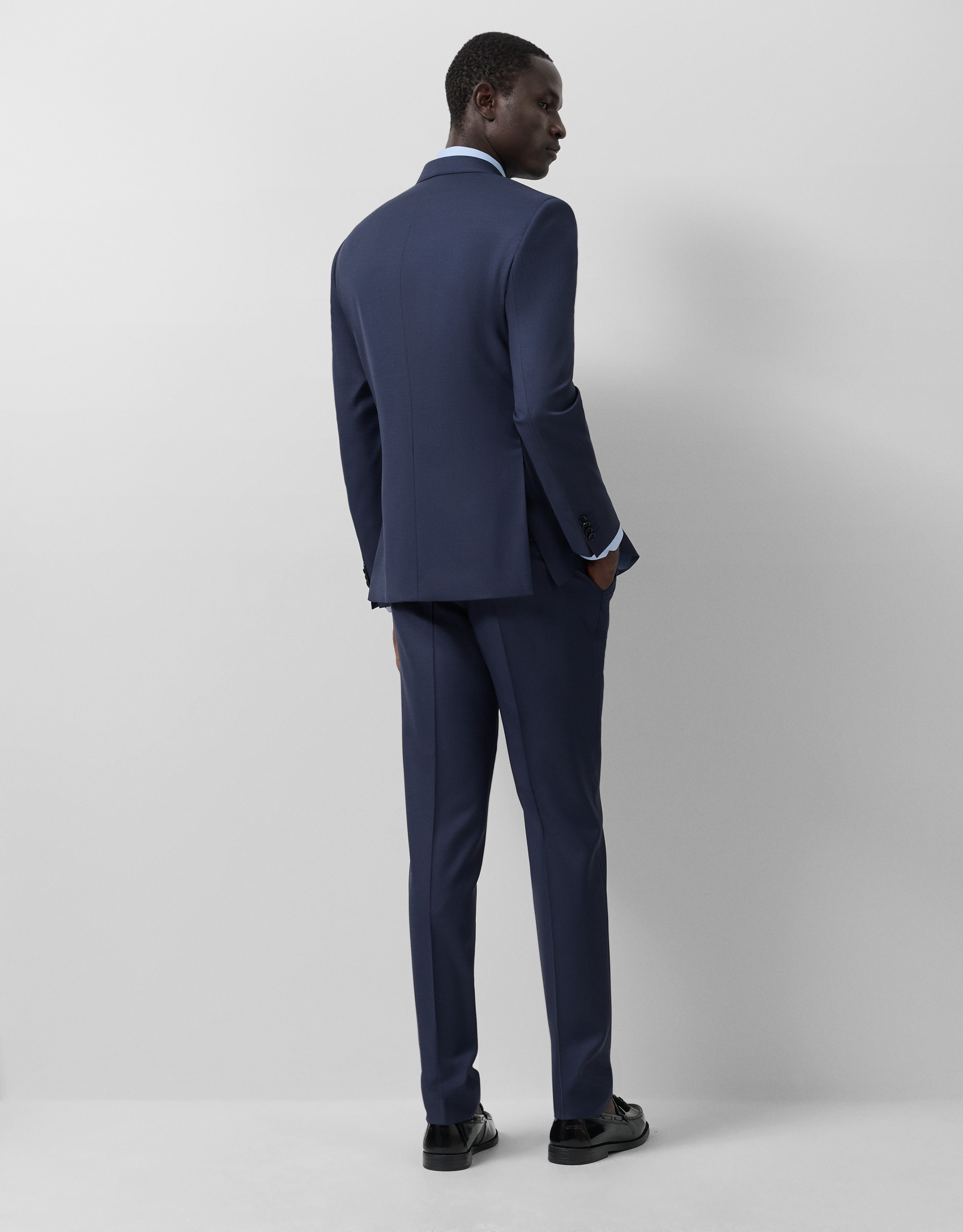 Slim fit half canvas suit in plain navy blue | Roberto Verino