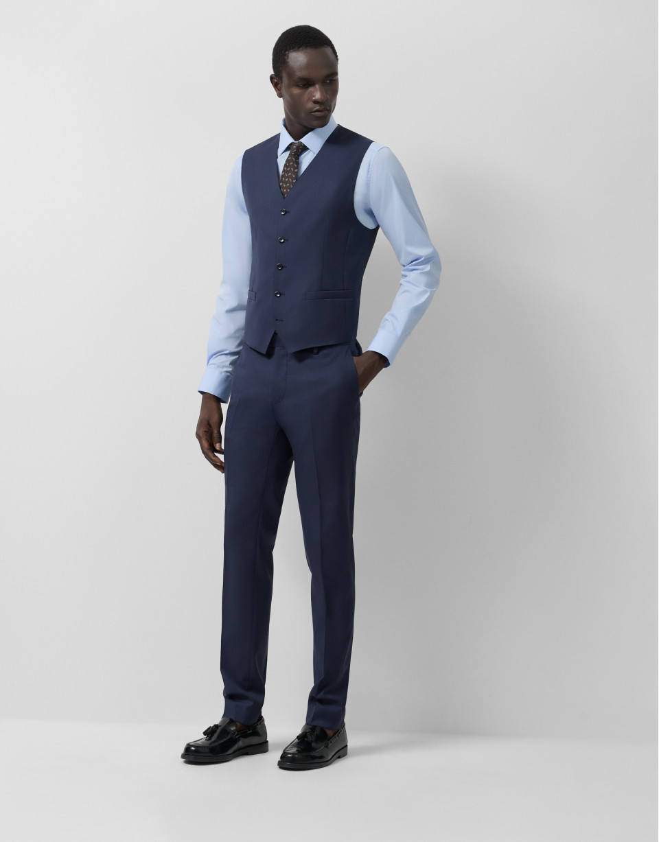 Slim fit half canvas suit in plain navy blue | Roberto Verino