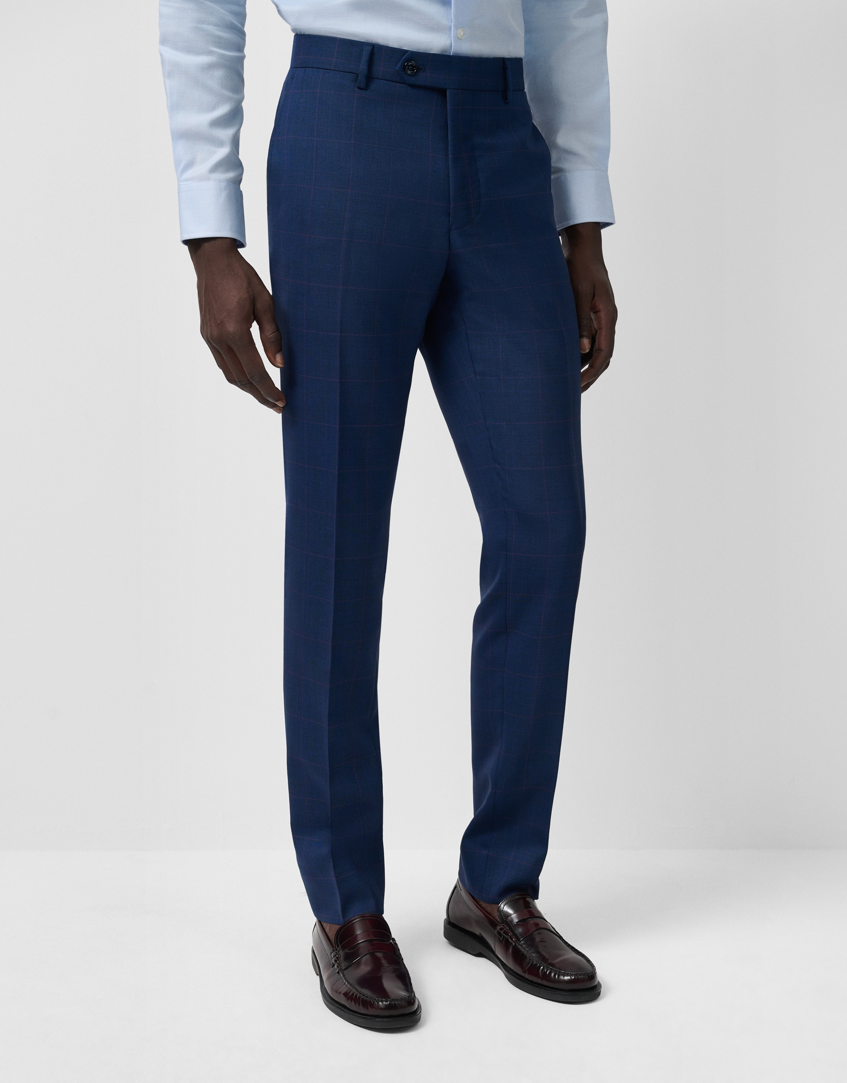 Half canvas slim fit suit in blue check with ... | Roberto Verino