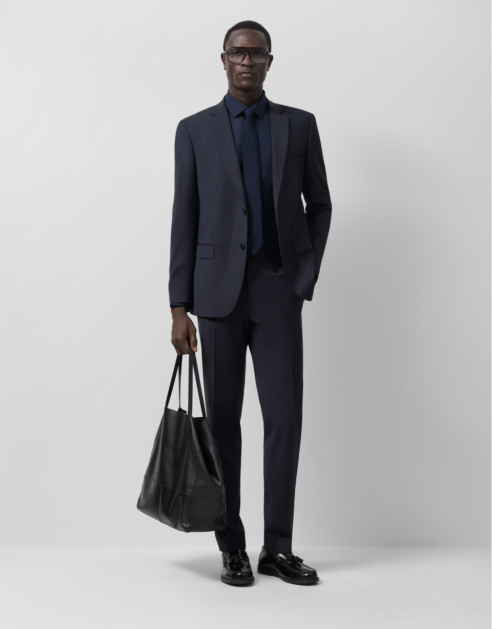 Slim fit half canvas suit in navy blue - Man | Roberto Verino