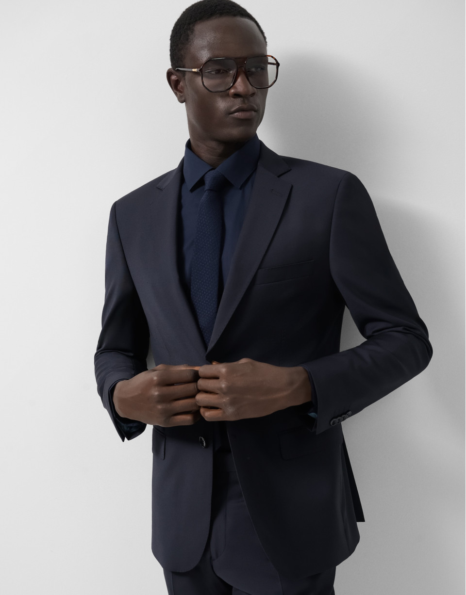 Slim fit half canvas suit in navy blue - Man | Roberto Verino