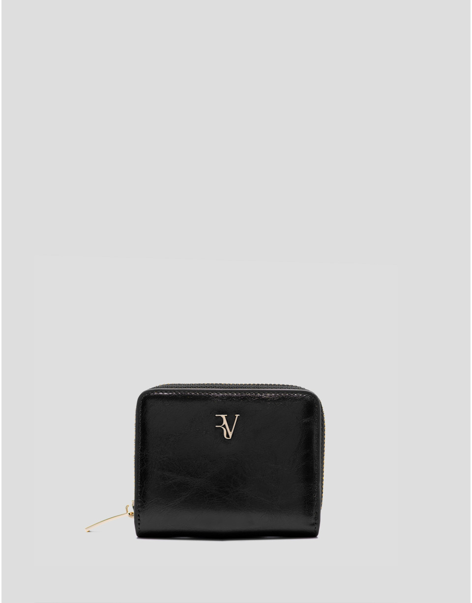 Cartera cremallera Margot piel craquelada negra | Roberto Verino