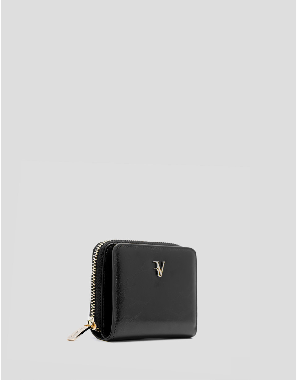 Margot black crackled leather zip wallet | Roberto Verino