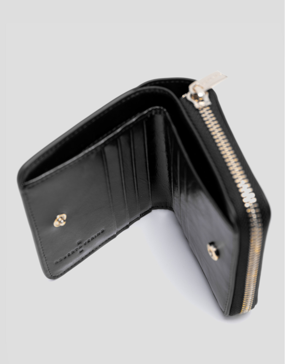 Cartera cremallera Margot piel craquelada negra | Roberto Verino
