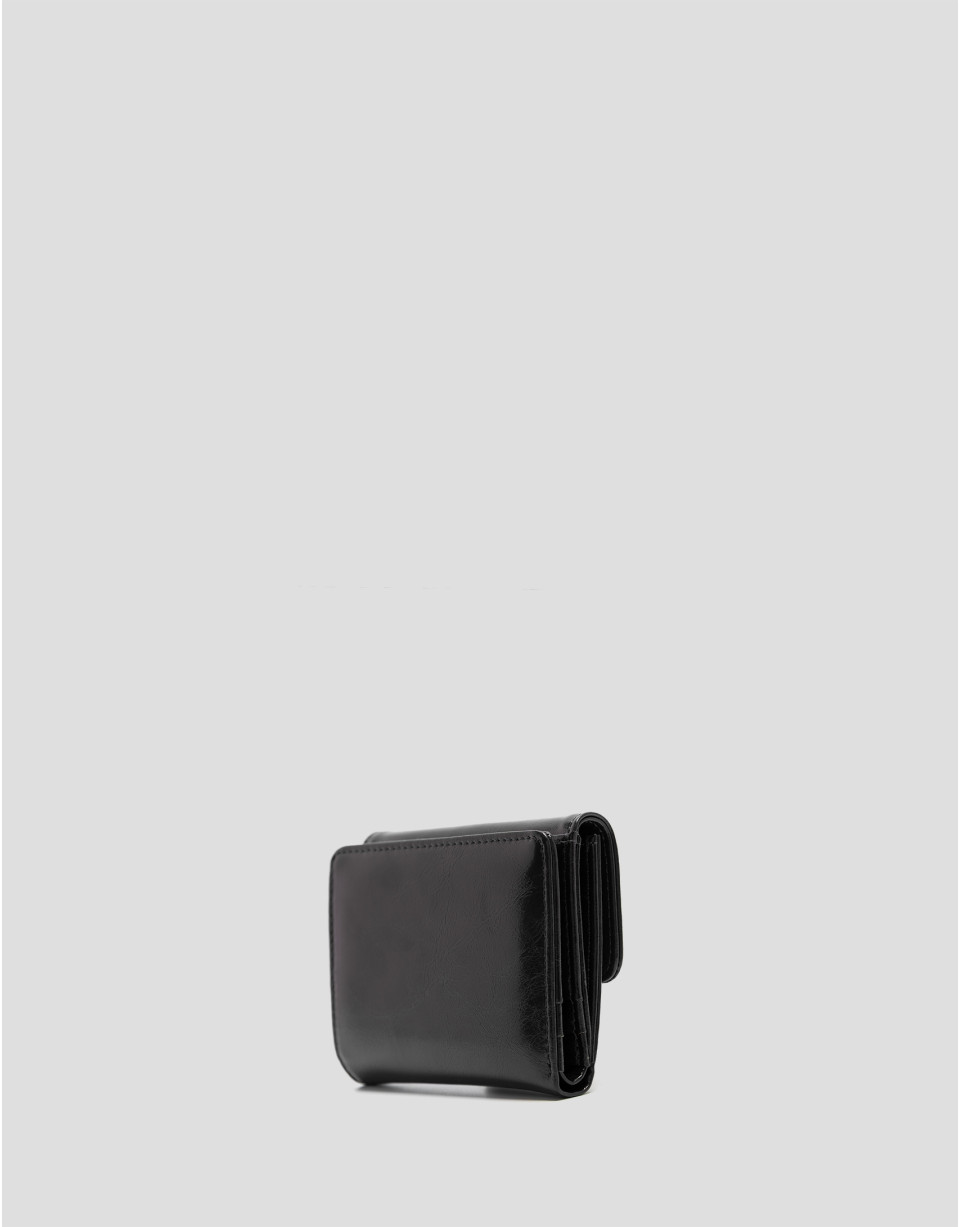 Margot Mini wallet in black crackled leather | Roberto Verino