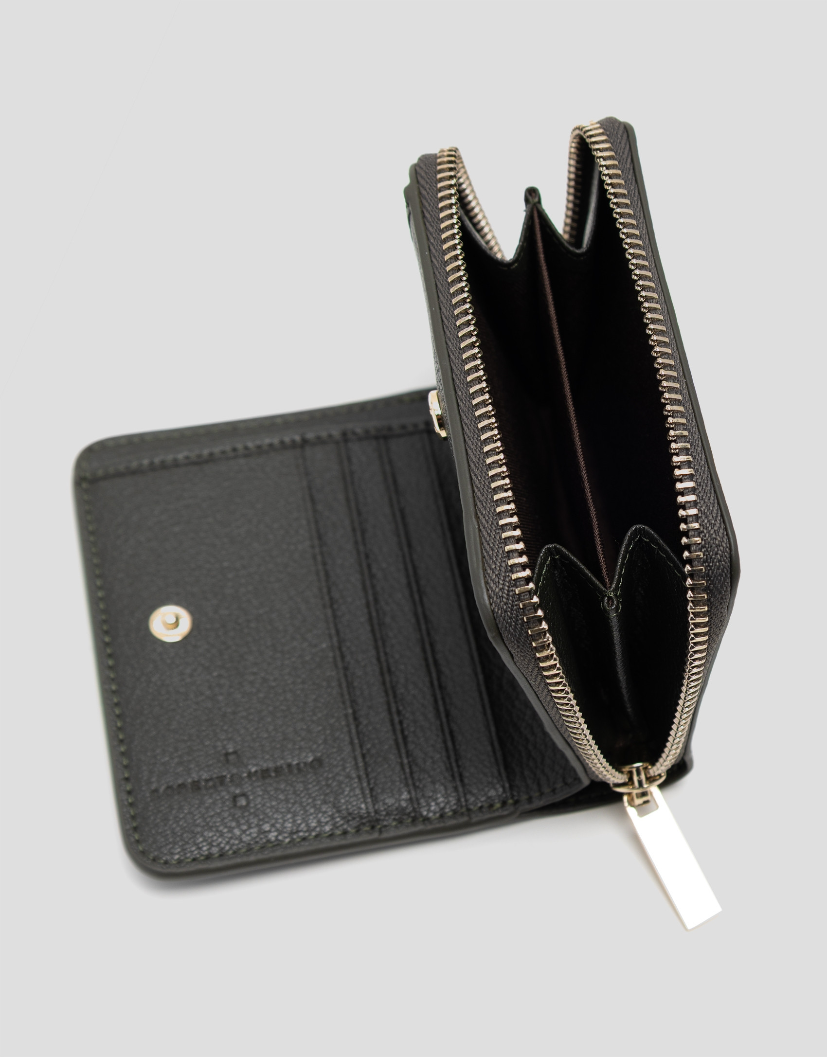 Cartera cremallera Bruna piel granulada verde | Roberto Verino