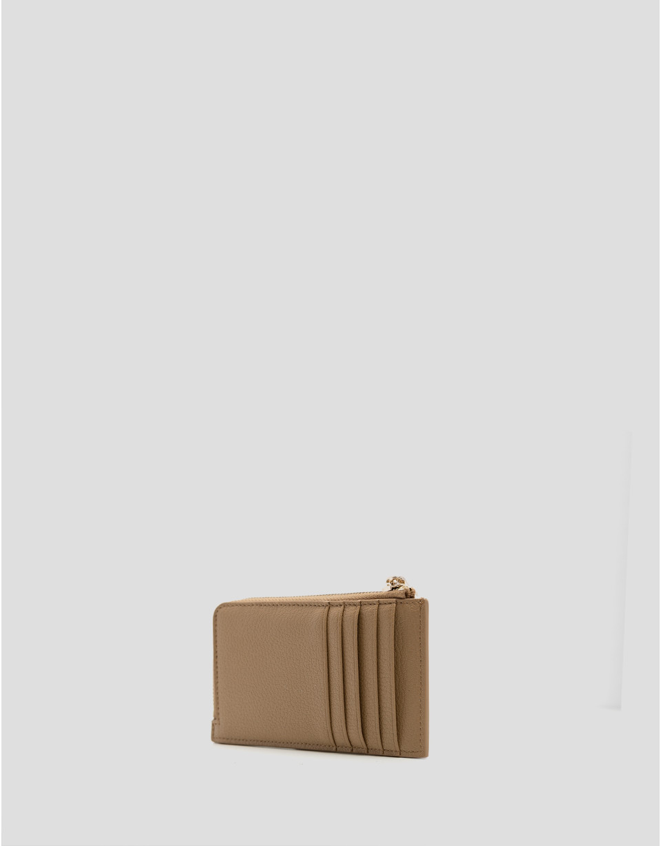 Bruna beige grained leather card holder purse | Roberto Verino