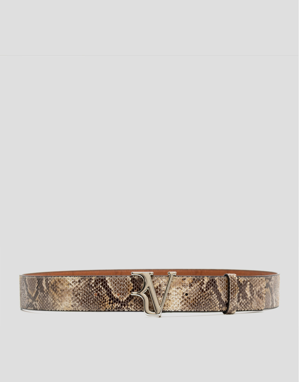 Cinturón en piel grabado serpiente beige | Roberto Verino