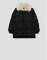 Black down jacket with fur-effect collar | Roberto Verino