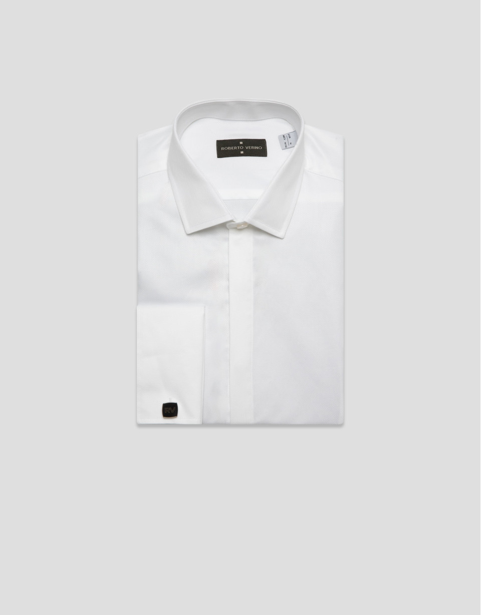 Camisa vestir slim diamante blanco puño gemelo | Roberto Verino