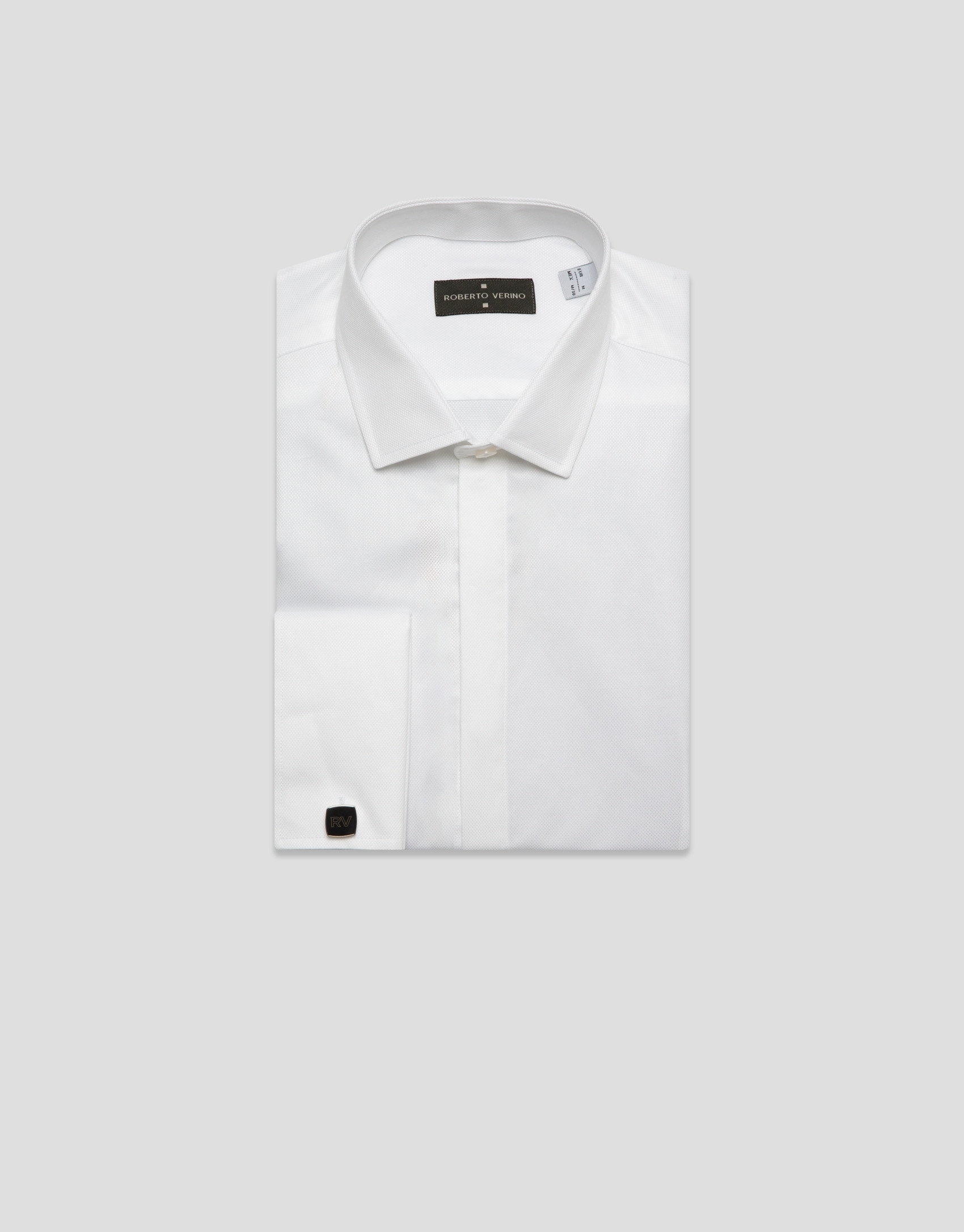 Slim-fit white diamond dress shirt with twin ... | Roberto Verino