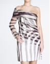 Asymmetric dress with one animal print sleeve