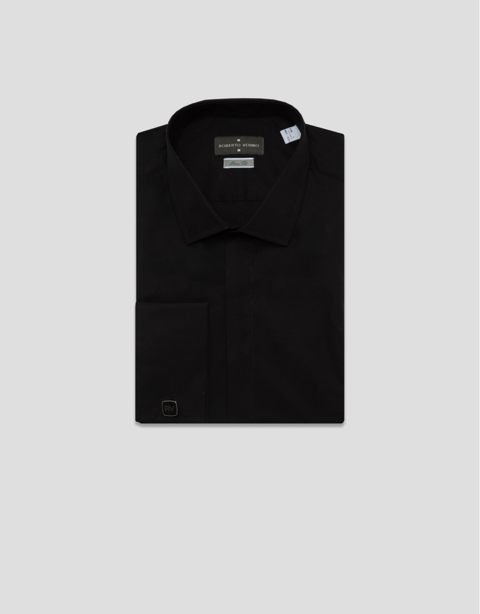 Camisa vestir slim negro puño gemelo - Hombre | Roberto Verino