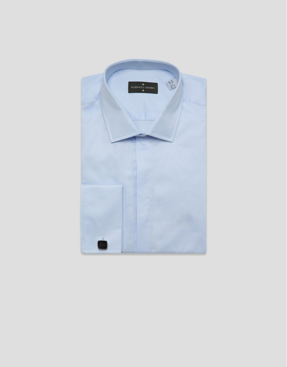 Light blue slim fit dress shirt with twin cuffs | Roberto Verino