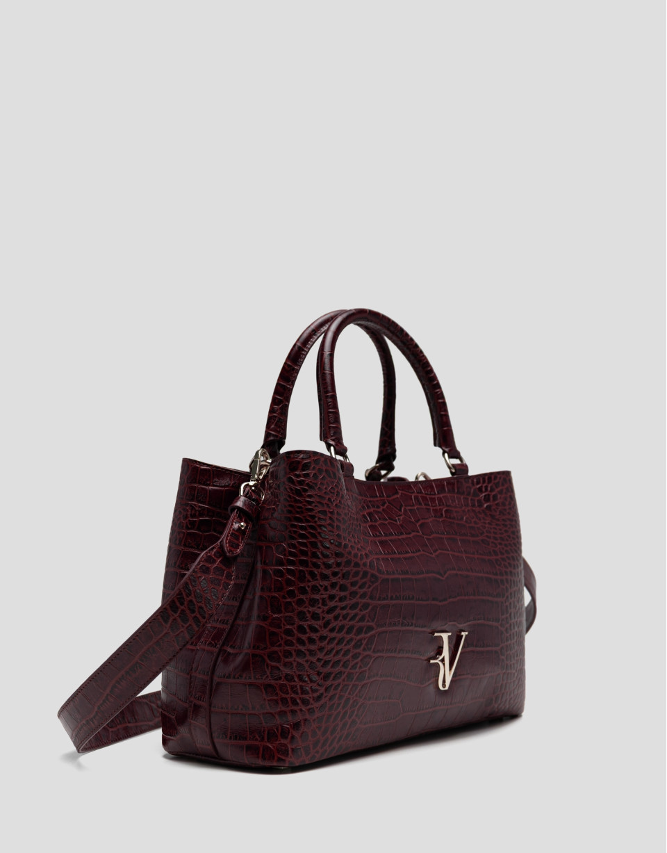 Bolso satchel Valentina piel coco burdeos | Roberto Verino