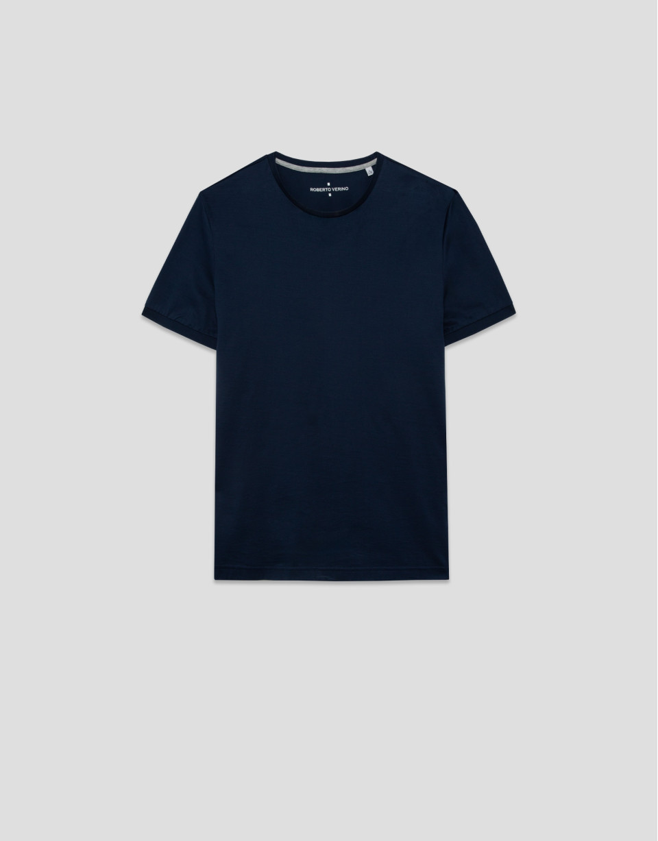 Navy blue mercerised T-shirt - Man - SS2026 | Roberto Verino