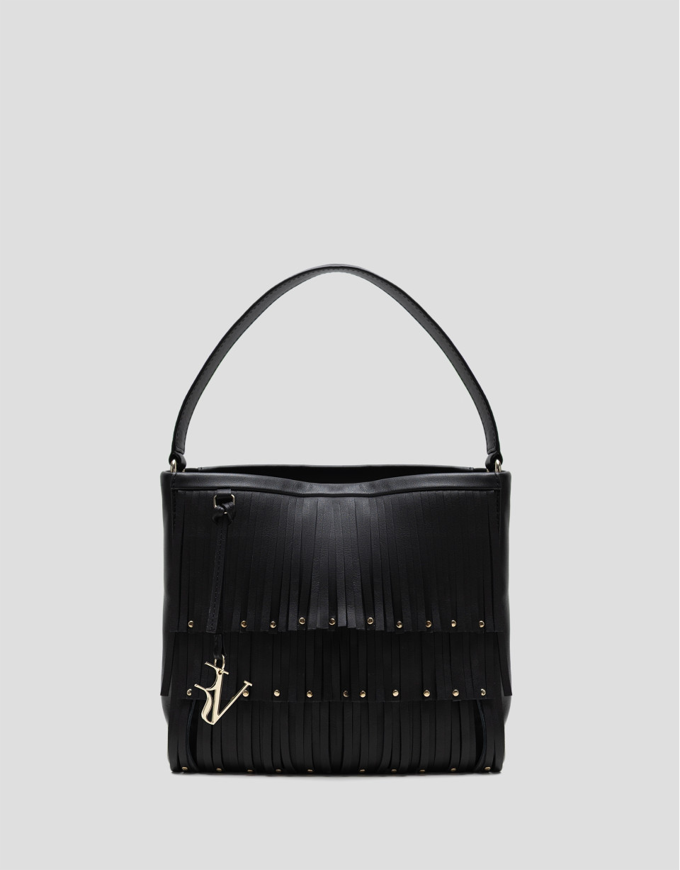 Bolso Bucket Chloe piel negro con flecos | Roberto Verino