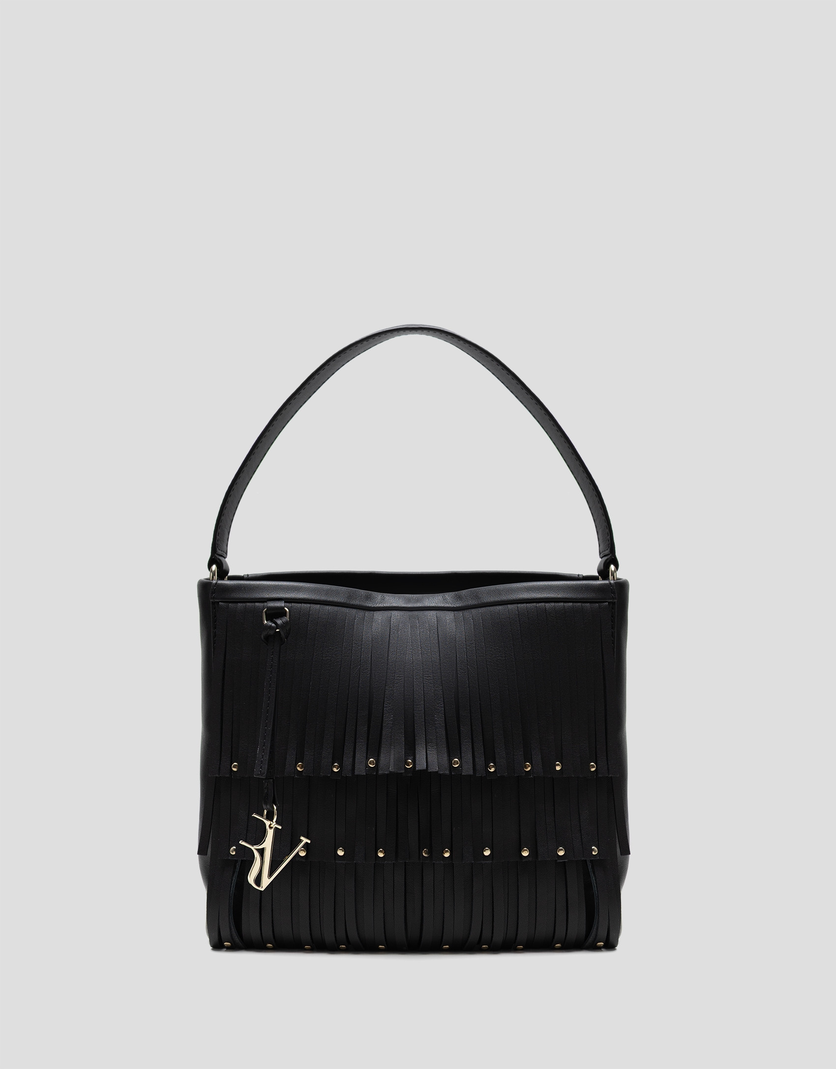 Chloe black leather bucket bag with fringing | Roberto Verino