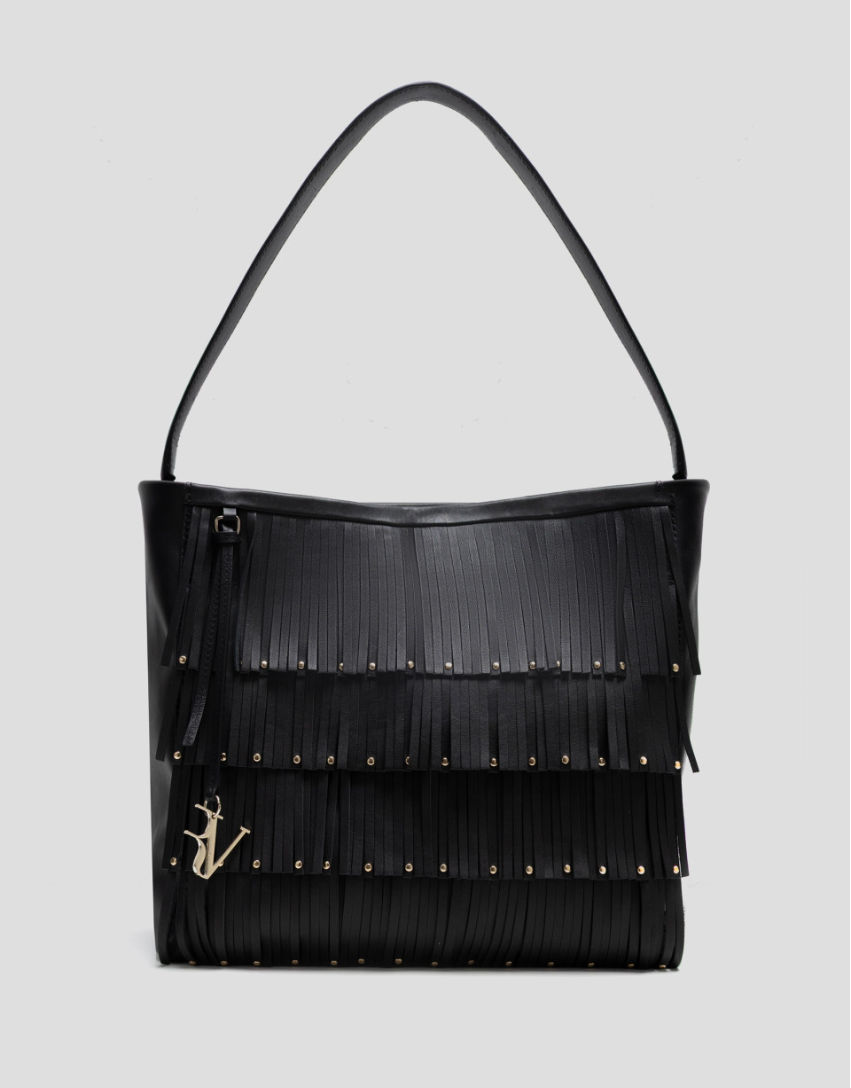 Bolso hobo Chloe piel negra con flecos - Mujer | Roberto Verino