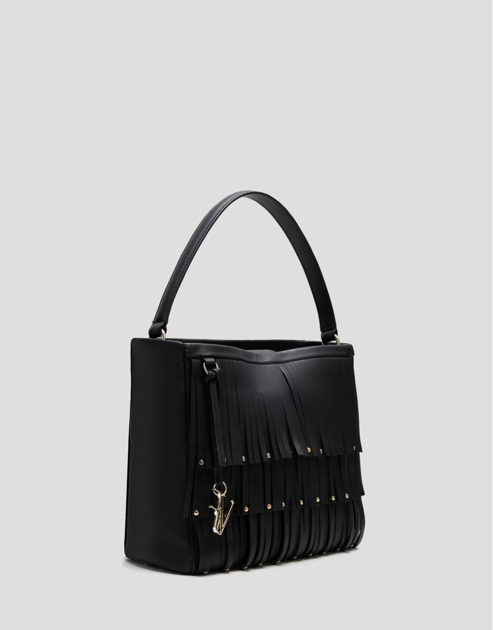 Bolso Bucket Chloe piel negro con flecos | Roberto Verino