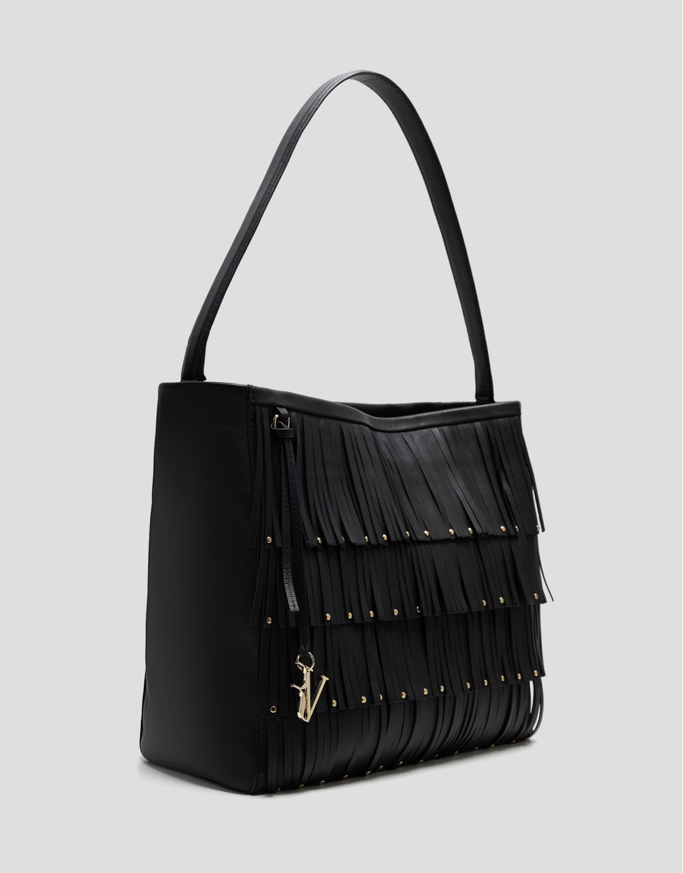 Bolso hobo Chloe piel negra con flecos - Mujer | Roberto Verino