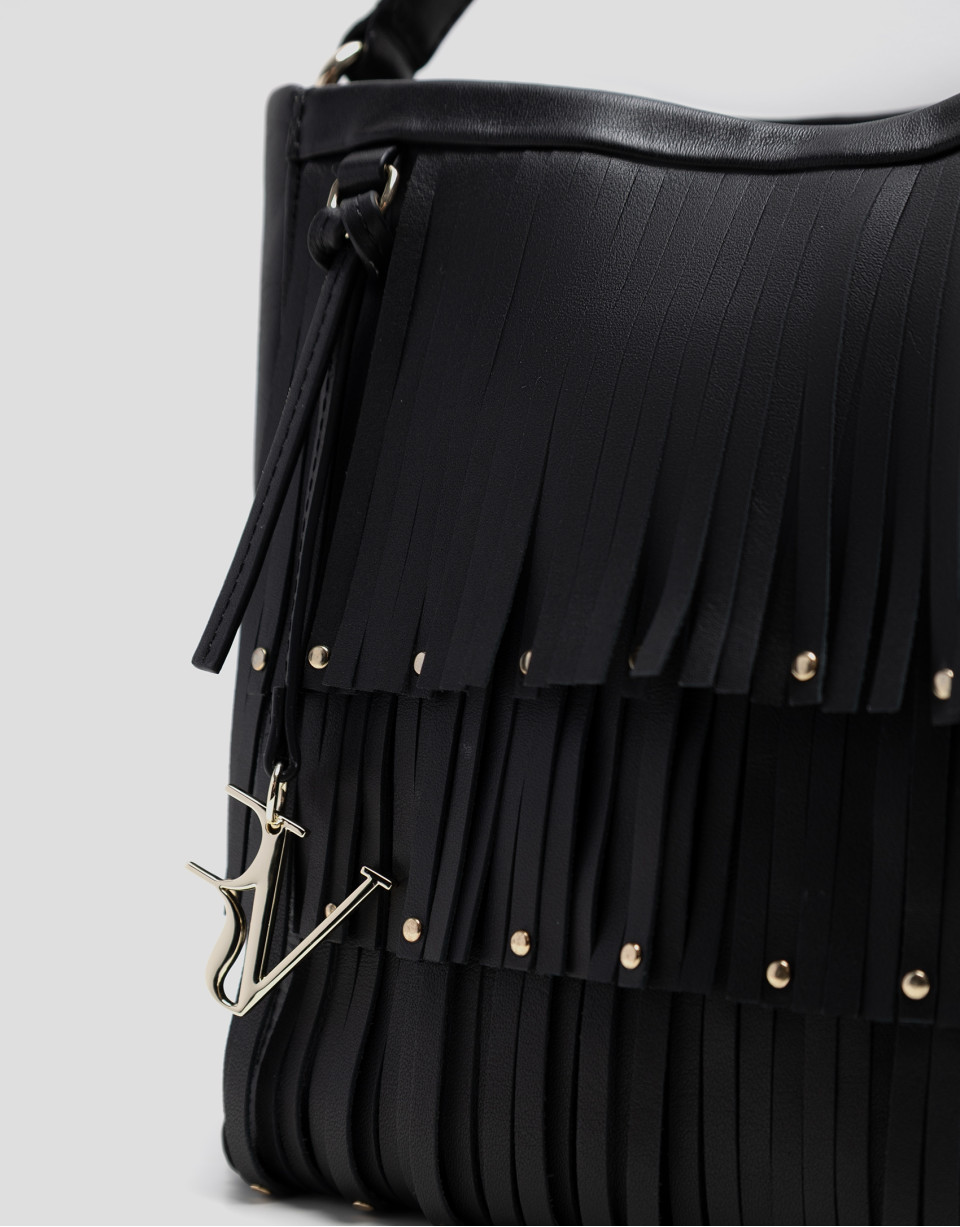 Bolso Bucket Chloe piel negro con flecos | Roberto Verino