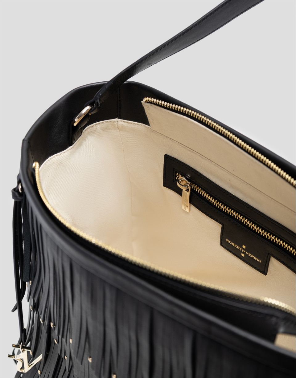 Bolso hobo Chloe piel negra con flecos - Mujer | Roberto Verino