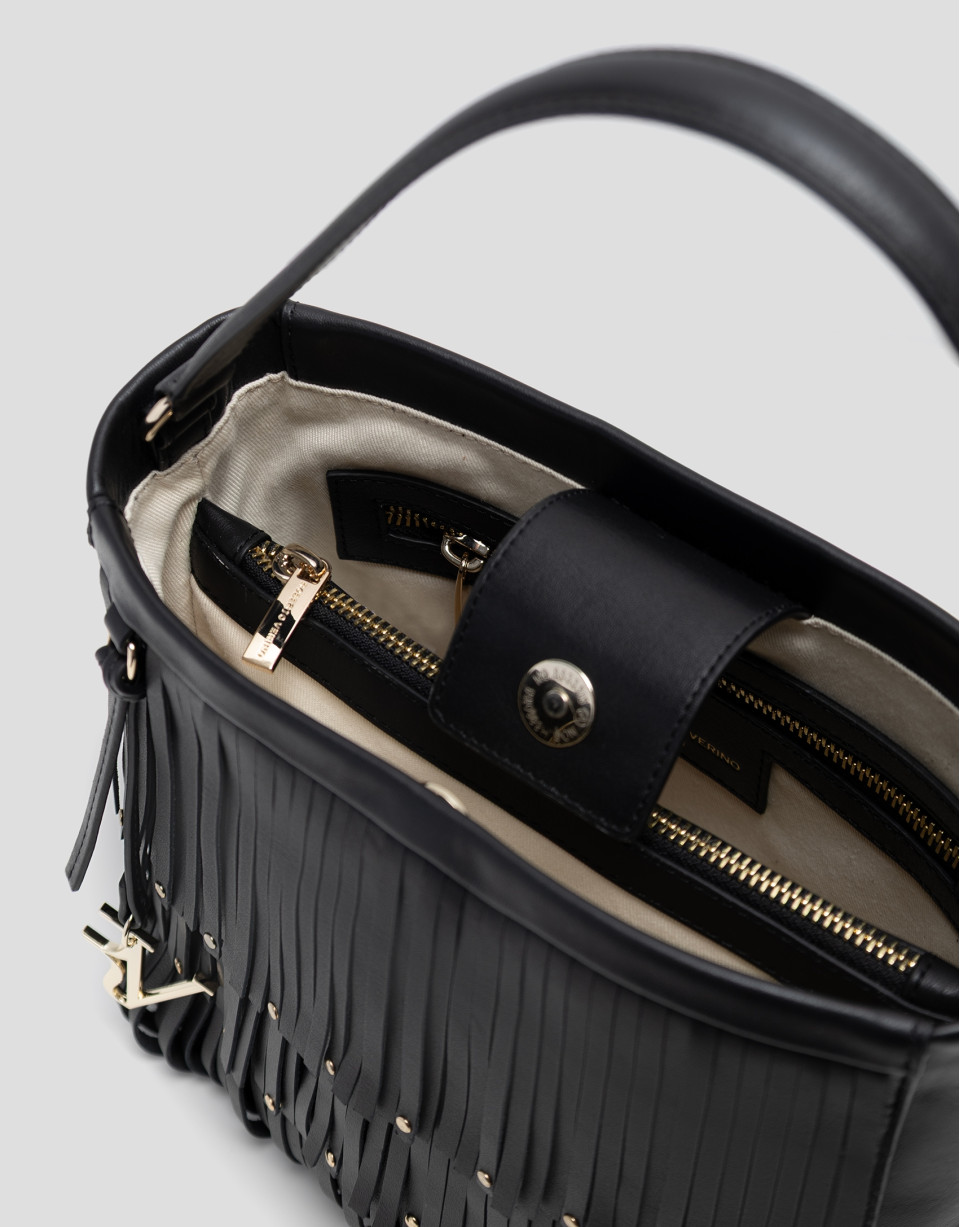 Bolso Bucket Chloe piel negro con flecos | Roberto Verino