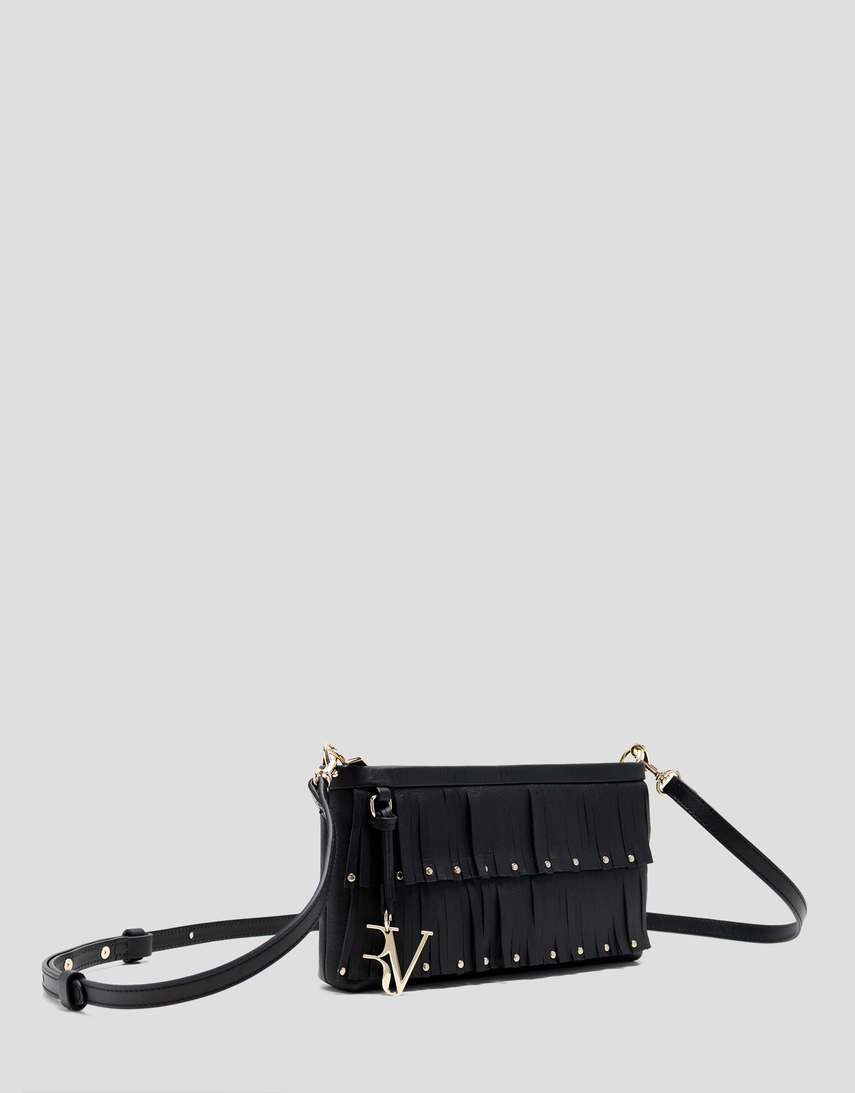 Bolso mini Chloe piel negra con flecos - Mujer | Roberto Verino