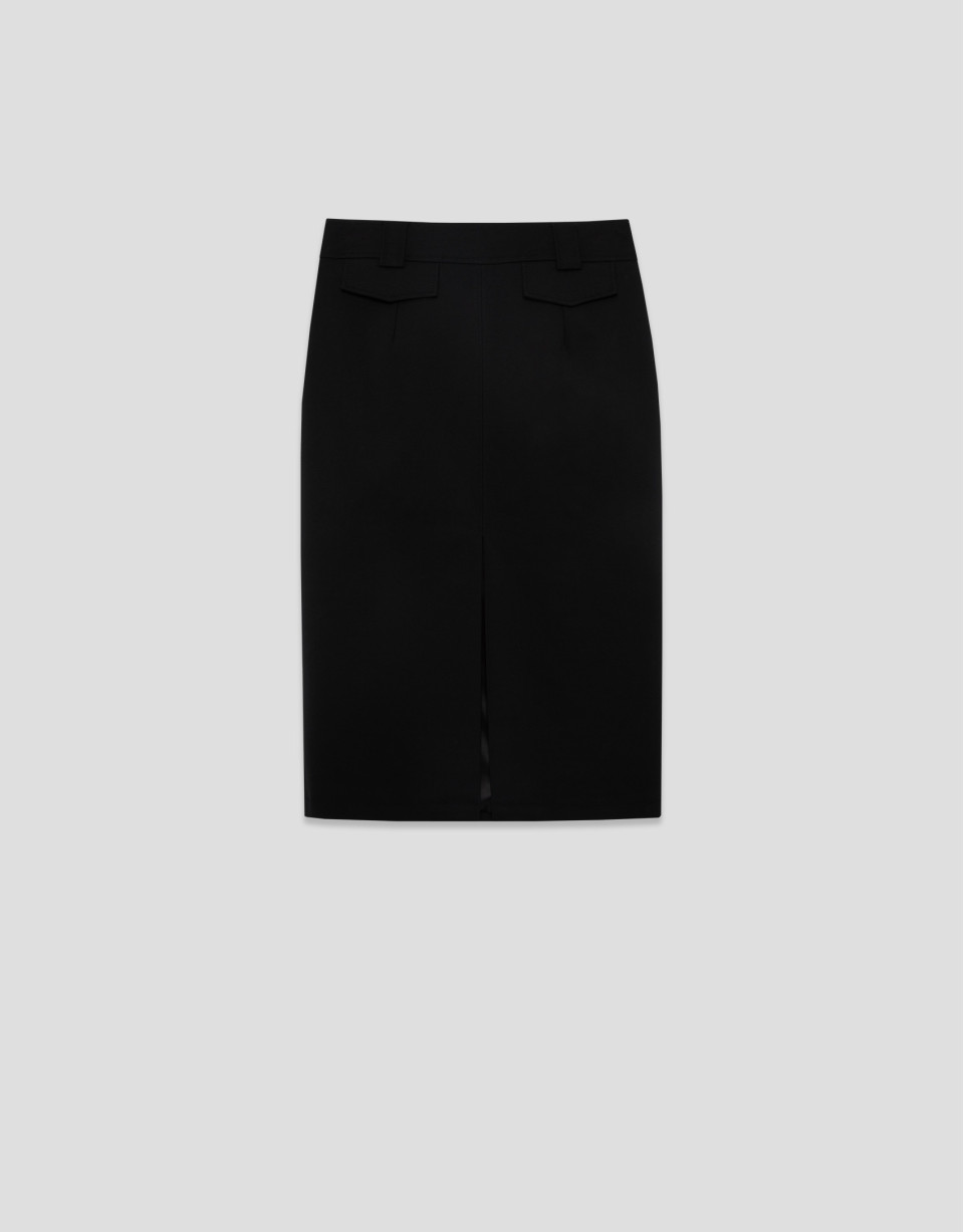 Falda recta midi tejido técnico negro - Mujer | Roberto Verino
