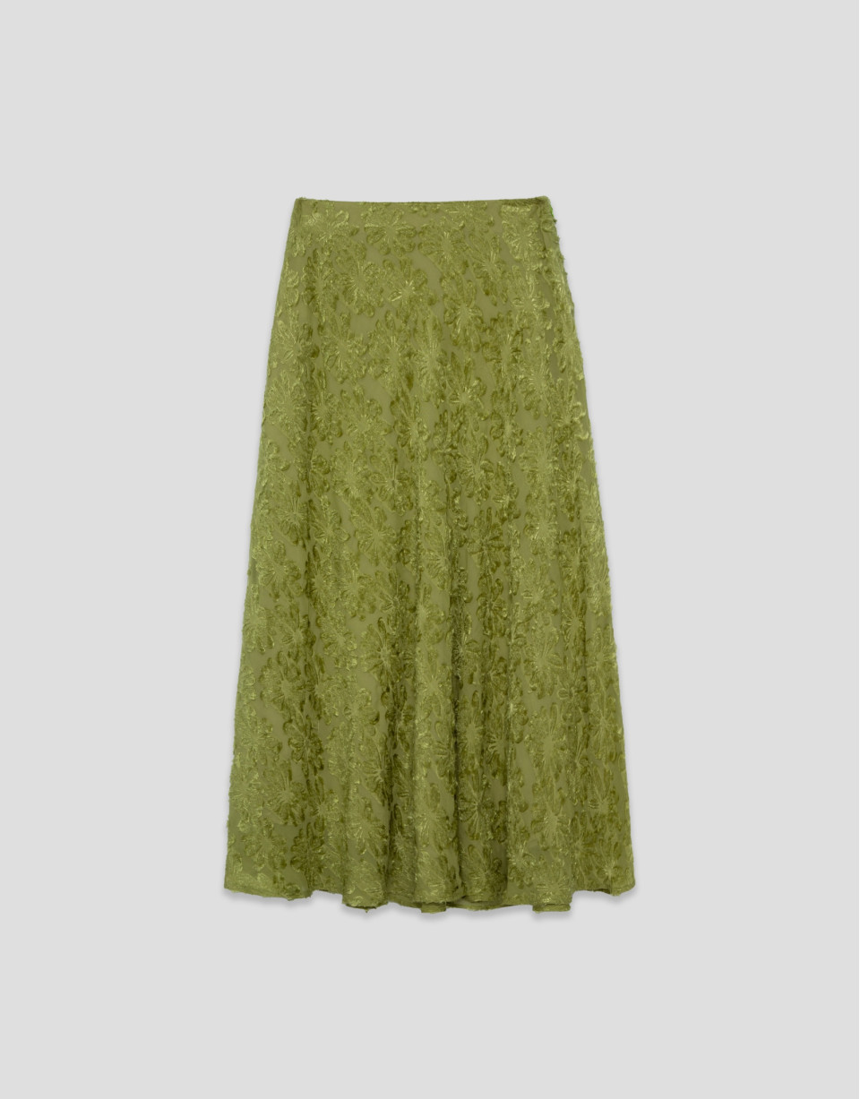 Falda midi en fill coupé verde musgo - Mujer | Roberto Verino