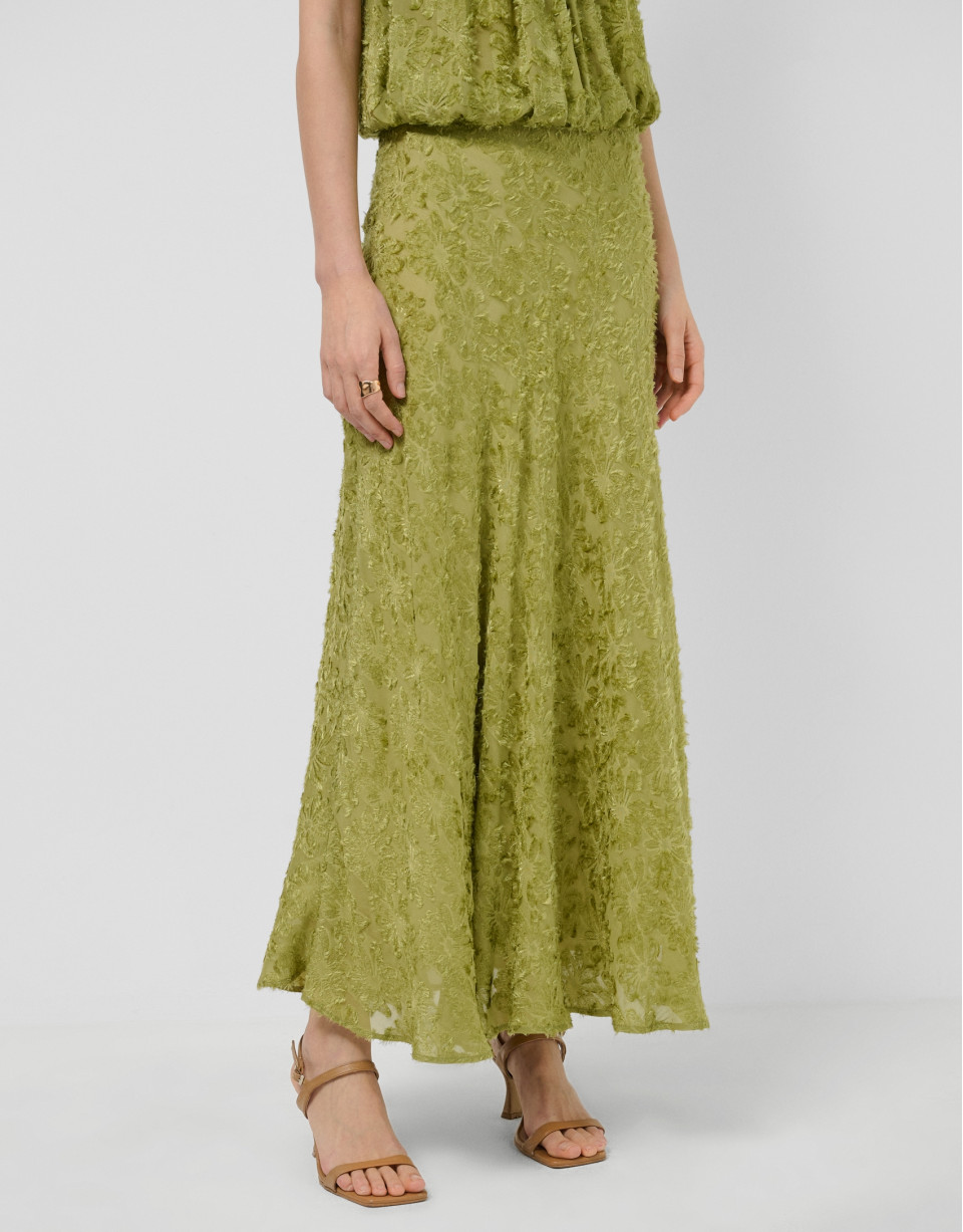 Falda midi en fill coupé verde musgo - Mujer | Roberto Verino