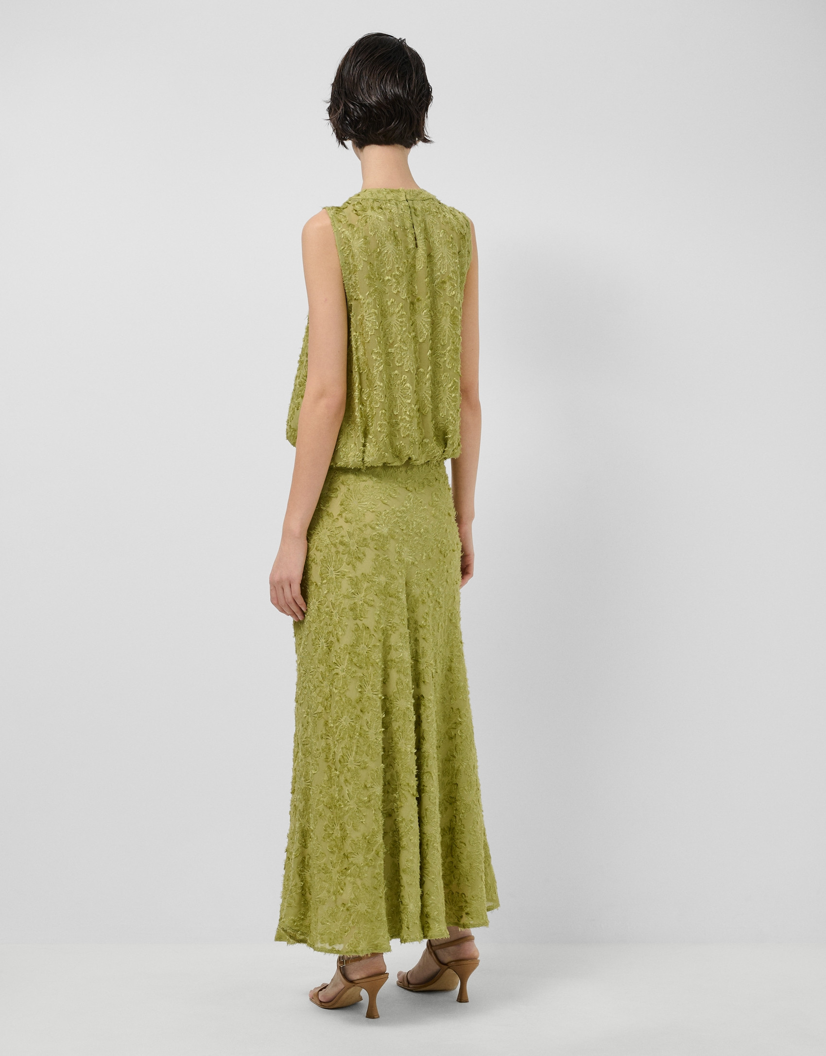 Falda midi en fill coupé verde musgo - Mujer | Roberto Verino