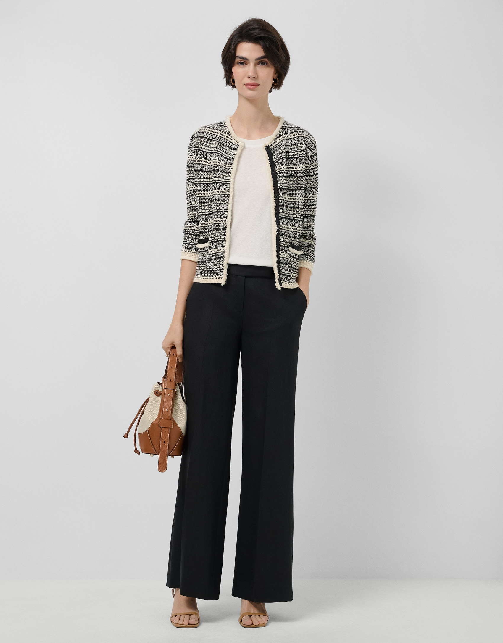 Black linen blend straight-leg trousers - Woman | Roberto Verino