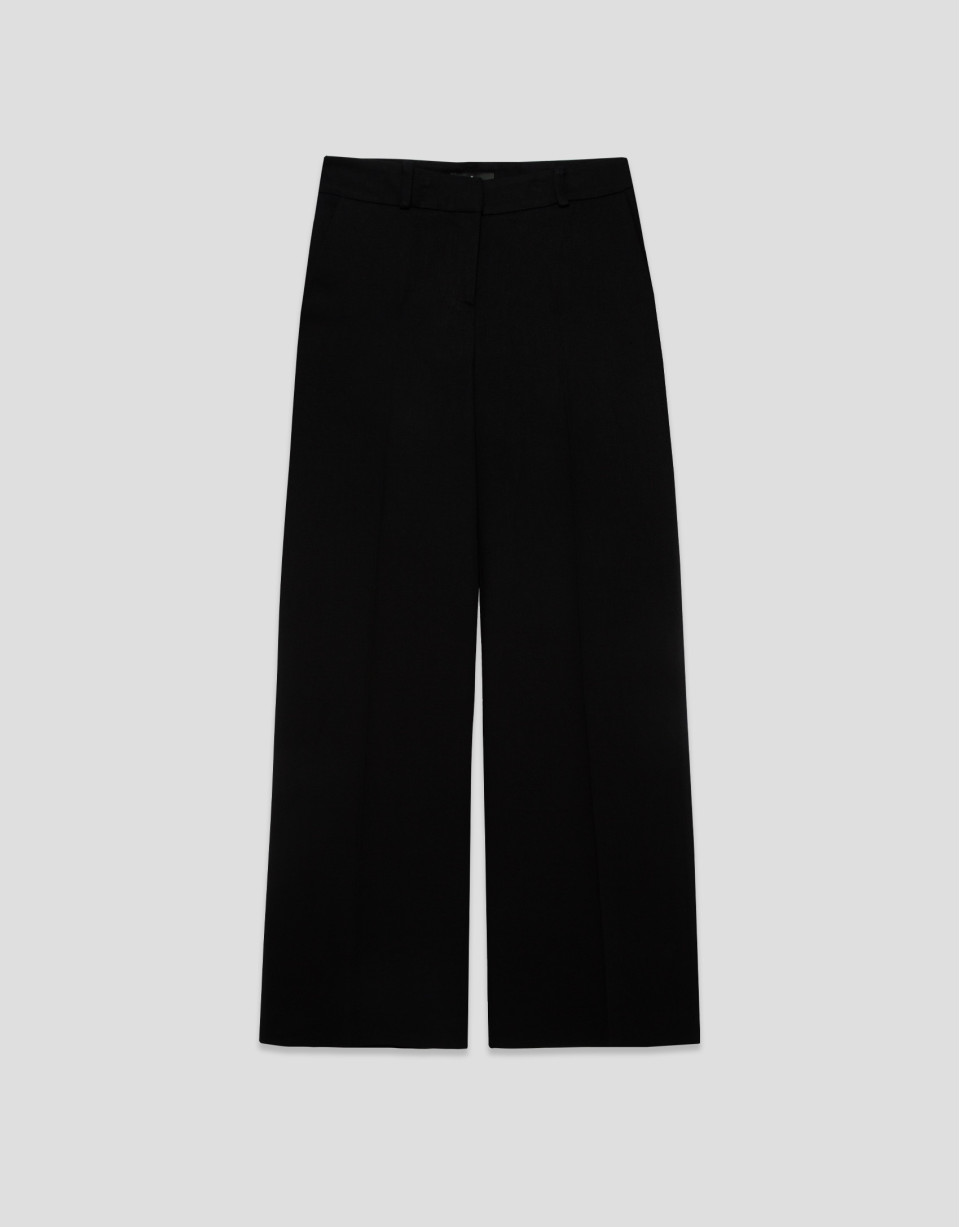 Pantalón recto mezcla lino negro - Mujer | Roberto Verino