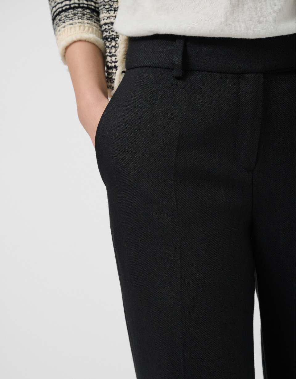 Pantalón recto mezcla lino negro - Mujer | Roberto Verino