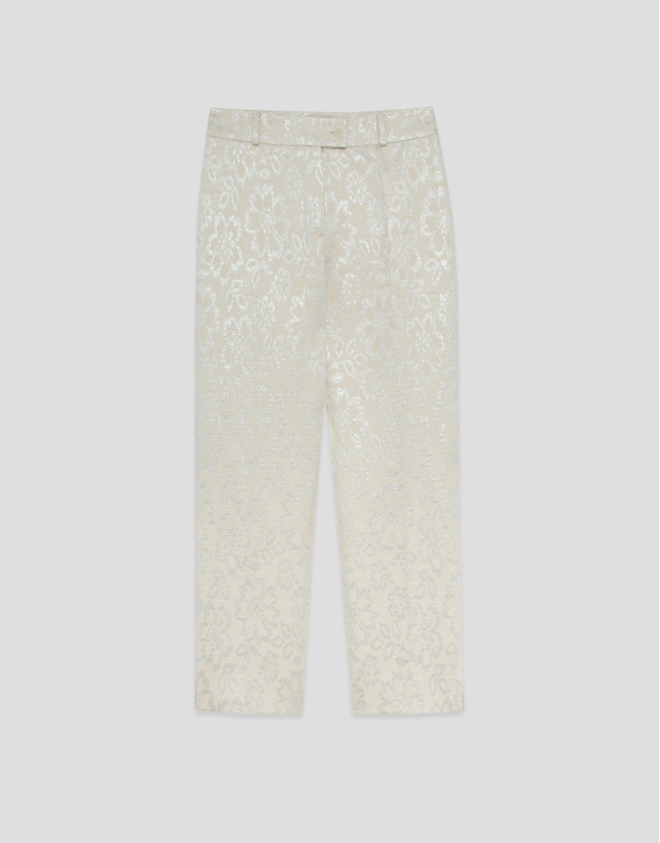 Pantalón recto beige jacquard floral hilo ... | Roberto Verino