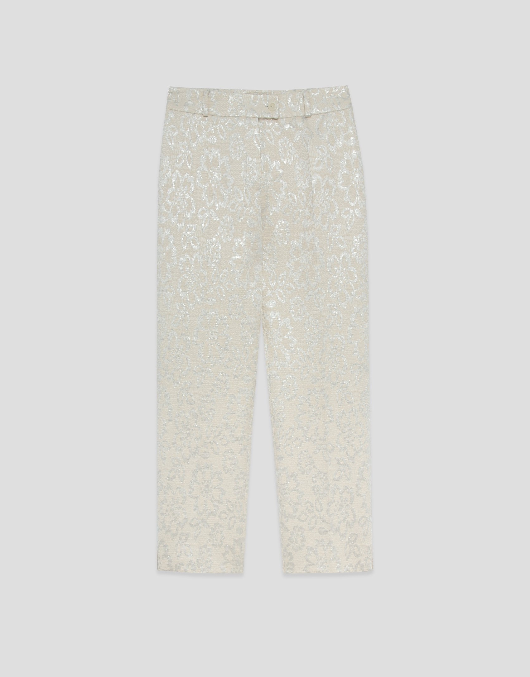 Pantalón recto beige jacquard floral hilo ... | Roberto Verino